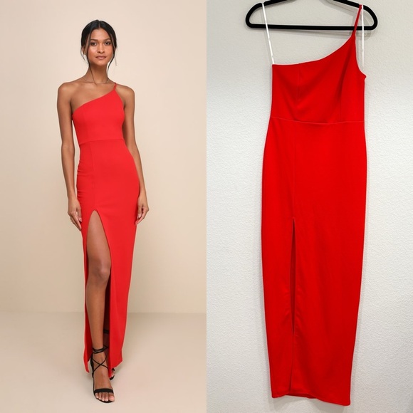 NWOT Lulus Keeper of My Heart Red One-Shoulder Maxi‎ Dress - Picture 1 of 9